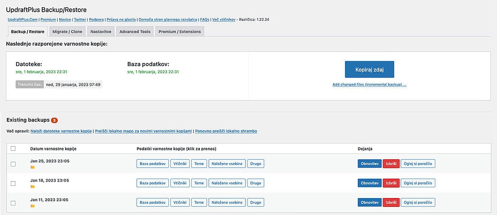 WordPress varnostna kopija